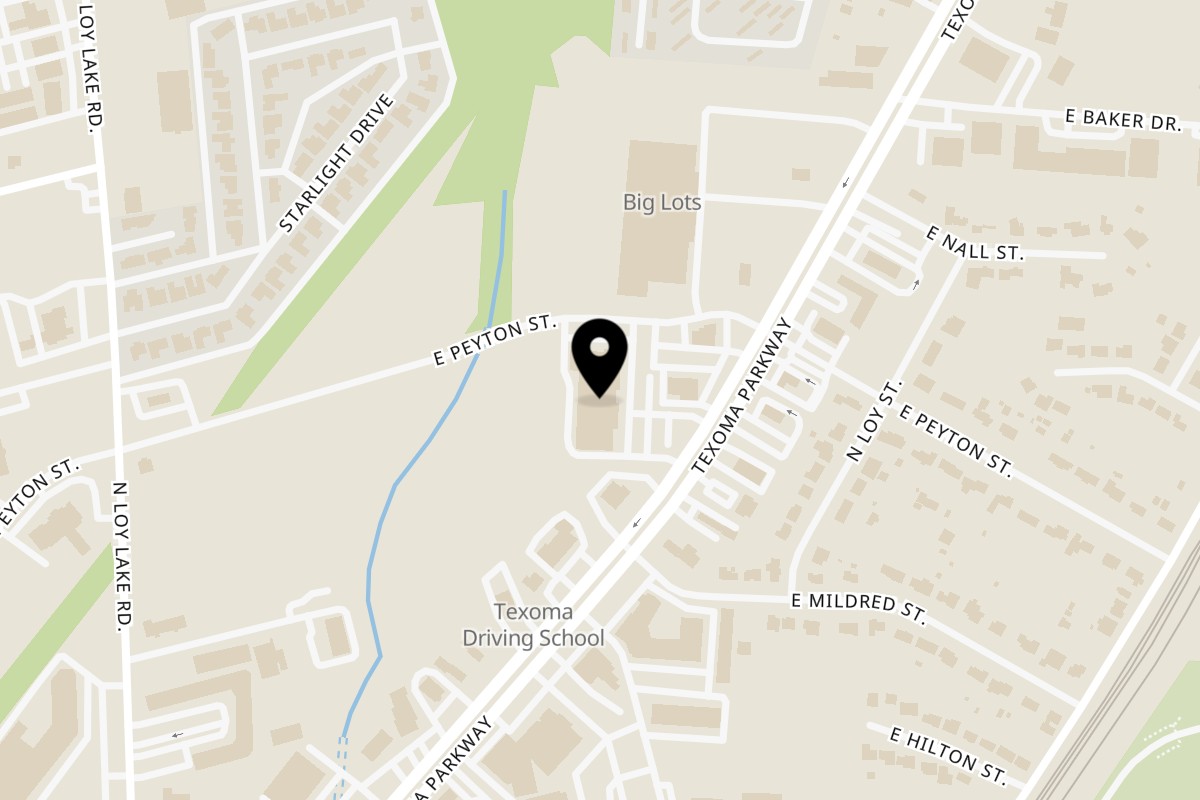 Map showing the location of Ni Ni’s Cafe on 2114 Texoma Pkwy in Sherman